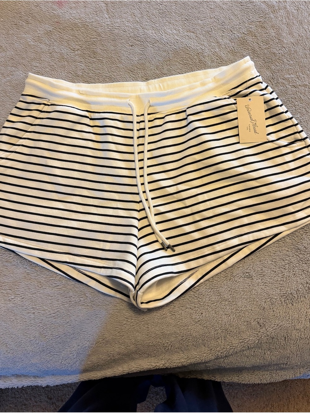 NWT: Women's White and Black Striped Drawstring Lounge Shorts
